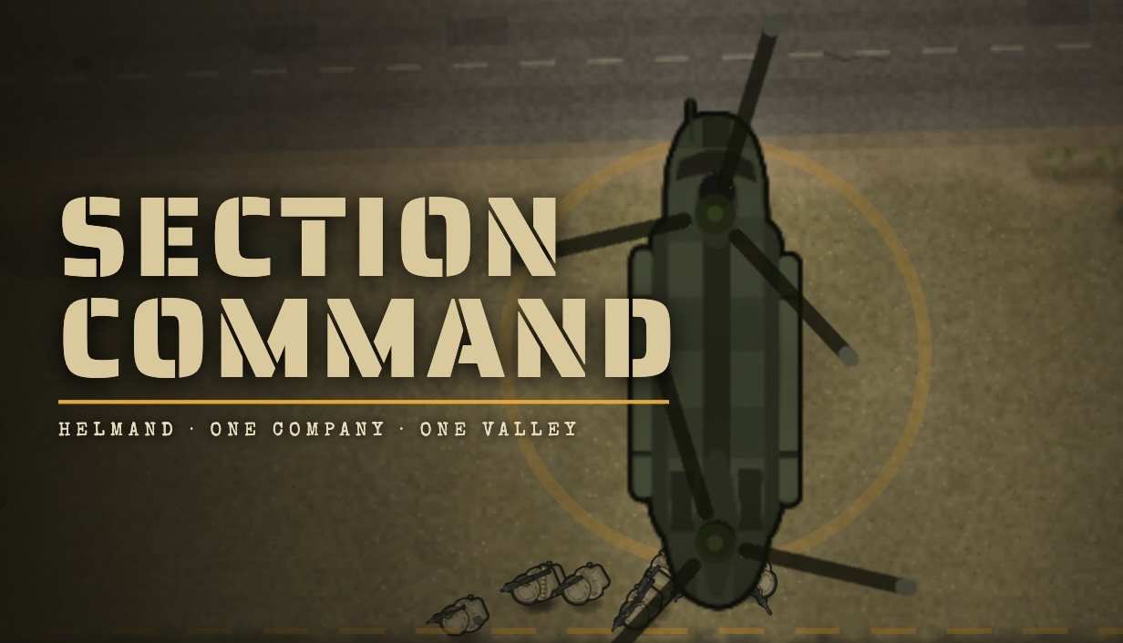 Section Command key art: a Chinook on the landing zone, the section off the ramp