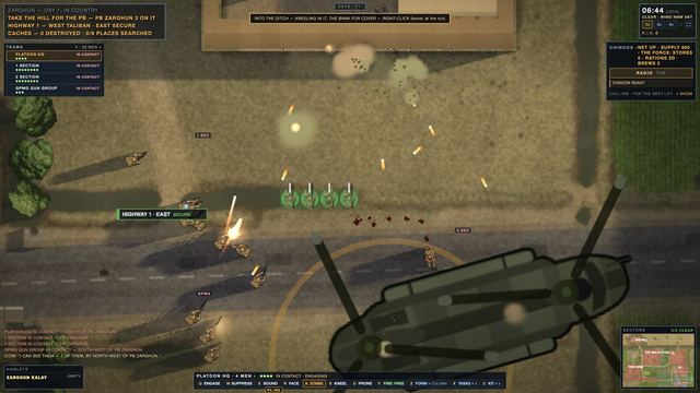 Contact on Zarghun's first day: the sections returning fire by Highway 1, the Chinook lifting off behind them