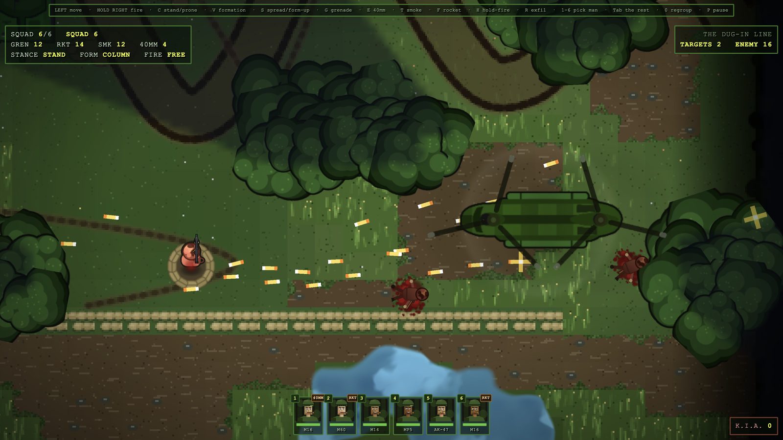 The Dug-In Line: an enemy machine-gun nest behind its sandbags, its tracer reaching out across the clearing.